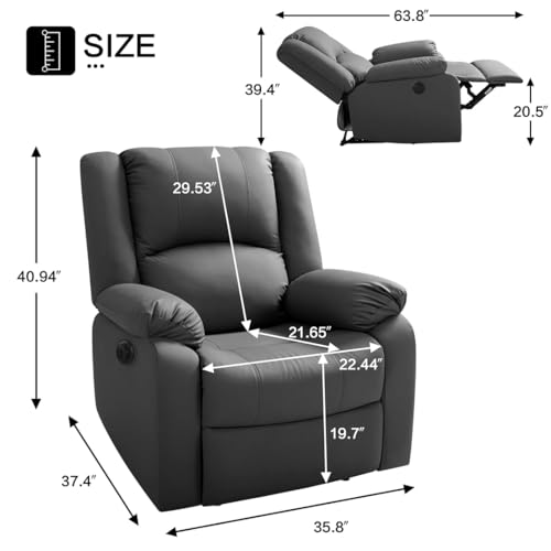 Image of Seventh Heaven Phoenix 1 Seater Motorised Recliner | Single Sofa Chair for Living Room Comfort | Ergonomic Design (Leatherette - Grey)