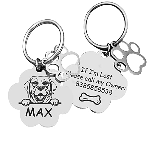 Image of Jypr Customized Product's Pet ID Tag Personalize Black Engraved Name Collar Tag for Your Loving Dog, Cat, Puppy, Horse (Paw Shape Face Tag 2 MM Thick with Tiny Charm), 1 Label