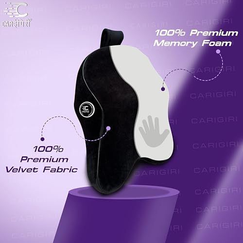 Image of Carigiri Cradle Car Neck Rest Cushion|1 Year Warranty| Memory Foam Neck Pillow| Seat Headrest Cushion| Car Neck Pillow for Neck Pain Relief in Office, Driving(Large+,Black,Black Hemming,Pack of 1)