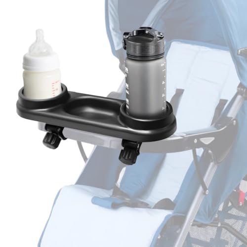 3-in-1 Snack Tray for Strollers, Organizer with Cup Holders and Non-Slip Clip for Flat Handrails