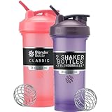 BlenderBottle Classic V2 Shaker Bottle Perfect for Protein Shakes and Pre Workout, 28-Ounce (2 Pack), Pink and Purple