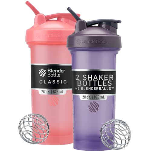 Image of BlenderBottle Classic V2 Shaker Bottle Perfect for Protein Shakes and Pre Workout, 28-Ounce (2 Pack), Pink and Purple