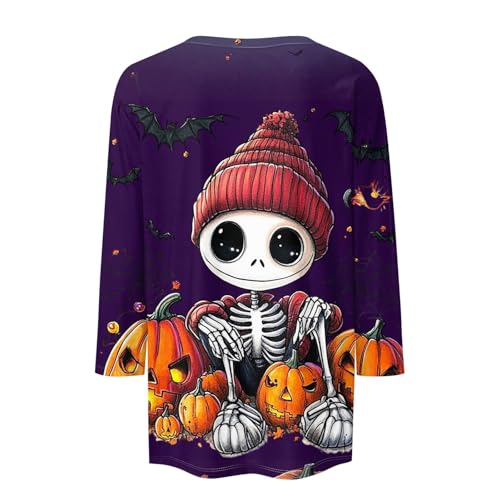 Cute Funny Halloween Shirts for Women Plus Size 3/4 Length Long Sleeve Womens Tops Witch Gothic Renaissance Shirt