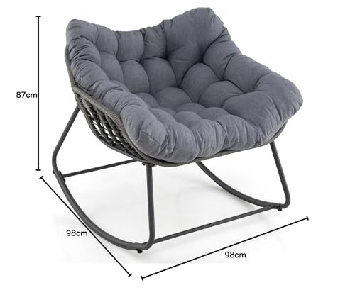 FANTASK übergroße Eiersessel, Terrassen-Schaukelstuhl mit dickem & abnehmbarem Kissen, Schaukelstuhl für drinnen & draußen, Grau