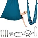 Aerial Yoga Hängematte Set für Erwachsene Aerial Swing Air Fliegen Schaukel Hammock Swing mit Zubehör für Indoor Übungen Anti Gravity Übungen(100x280CM) (Dunkelgrün)