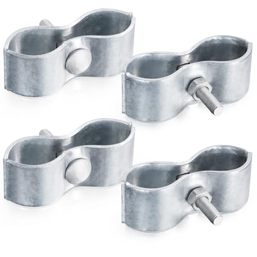 QWENETO Dog Kennel Clamps for 1-3/8 OD Pipe 4 Pack Chain Link Fence Panel Clamps Galvanized Steel Bolts & Nuts included