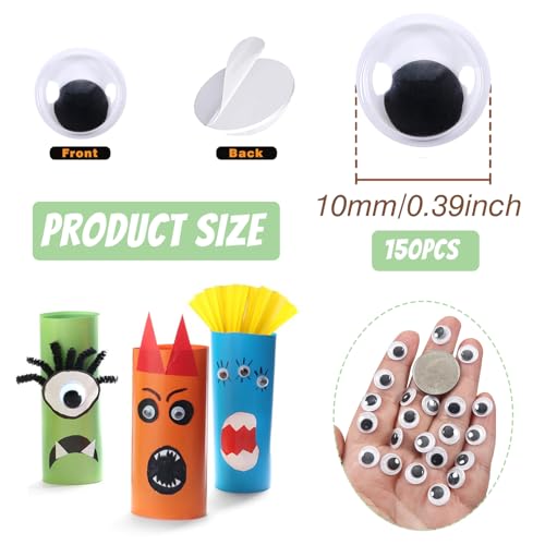 Image of TOAOB 150pcs 10mm Plastic Wiggle Googly Eyes Self Adhesive Black Round Sticker Eyes DIY Arts Crafts Scrapbooking Accessories