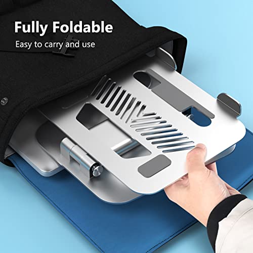 Rottay Collapsible Laptop Stand, Adjustable Height Up To 16", Ergonomic Laptop Riser With 2 Angle Adjustment Buttons, Aluminum Laptop Holder Computer Stand Fits Macbook, Laptops Tablets 10-16", Silver #TOP3
