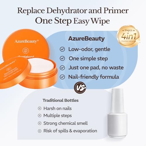 AZUREBEAUTY 4-in-One Nail Prep Pads-Dehydrator & Primer Wipes for Gel, Acrylic & Press On Nails, No Spill, No Brush, Fast & Easy Nail Cleaner Prep, Travel Friendly 84PCS (2 Boxes) — view 2