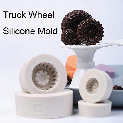 4Pcs/Set 3D Tire Fondant Mold, Round Car Truck Tractor Wheel Shape Silicone Mold For Sugarcraft Cake Decorating Chocolate Candy Polymer Clay Soap Candle (White) #TOP3