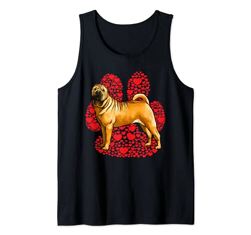 Chinese Shar-Pei Valentines Day Dog Love Paw Tank Top, Black