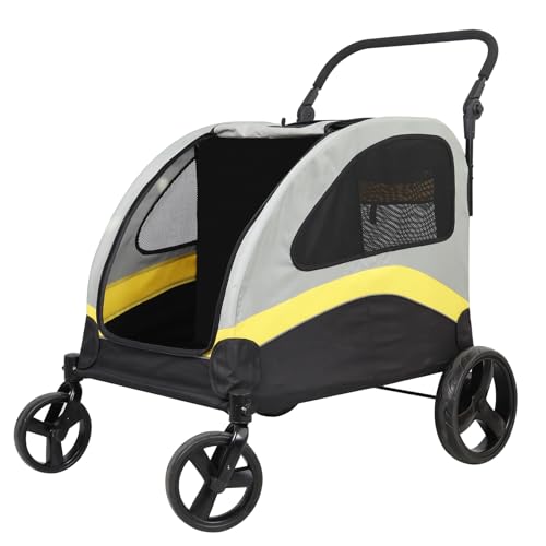 BingoPaw Schwerlast Hundebuggy für Hunde: 2 in 1 Hundewagen mit abnehmbar Trennwand für 2 kleine oder mittelgroße Hunde, Faltbarer Hunde Kinderwagen Transportwagen bis 42kg