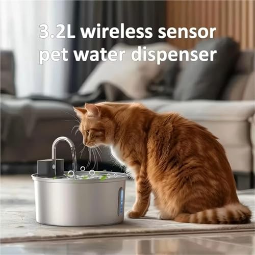Fuente de agua para gatos de acero inoxidable 3.2L inalámbrica miniatura 7