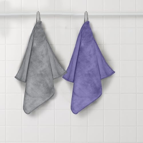 Image of HOUSSE Microfiber Face Towels | Ultra Absorbent, Odour-Free, Quick Dry 550 GSM Face Towel for Home, Gym, Travel, Running and Personal Use | 30x30 cm | Cadet & Natural Grey Pack of 4
