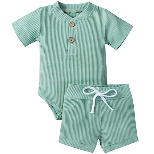 HZYKOK Unise Toddler Baby Summer Clothes Knit Shorts Set Pjs Home Wear Baby Boy Onesies with Shorts