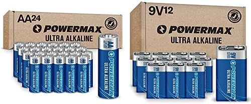 Powermax 24 Count AA and 12 Count 9V, Ultra Long Lasting Alkaline Batteries