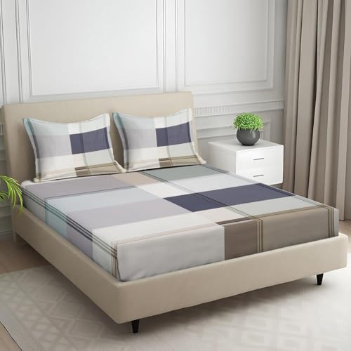 Image of Signature Digital Print Geometric Designs Super King Size Bedsheet - 108 x 108 inches | 100% Cotton-Feel Soft Fabric | Fade-Resistant Colors | 2 Matching Pillow Covers (Urban Regent)