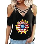 Cold-Shoulder-Tops-Womens-American-Flag-Sunflower-Graphic-Criss-Cross-Shirts-Loose-Fit-V-Neck-Tops-Summer-Blouse