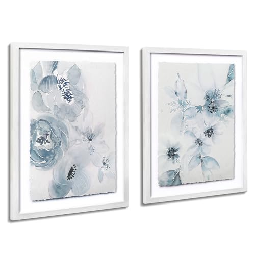 Cadres photo fleurs bleues ArtbyHannah 30x40 cm lot de 2 blancs
