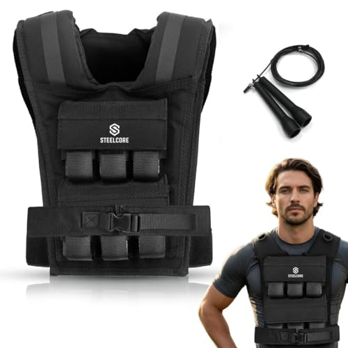 SteelCore Adjustable Weighted Vest for Men & Women Heavy Duty 1000D Nylon Weight Vest with Removable Steel Weights (12kg / 20kg / 30kg) for Running Walking Strength Training HIIT & Calisthenics