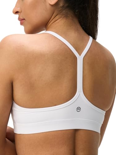 Womens Y Back Padded Sports Bra Strappy U Neck Butter Soft Low Impact Workout Bras Yoga Pilates Walking