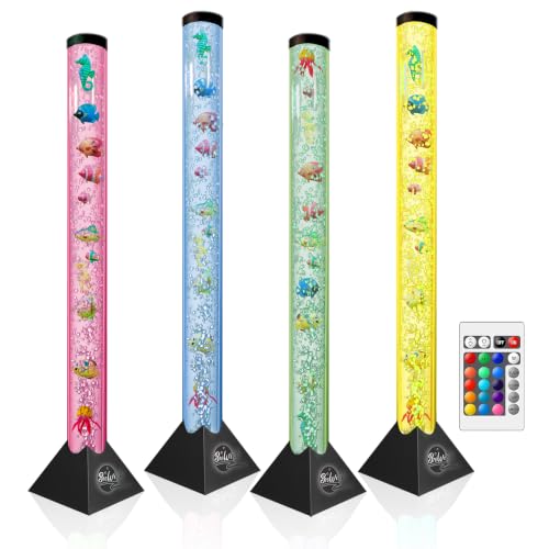 Image of Brewish 4FT Sensory LED Water Bubble Fish Tube Floor Lamp with 16 Color Changing Light Effects & 4 Modes, Fake Aquarium Night Light and Gift for Kids, Autism, Men & Women - Remote Control & 12 Fishes
