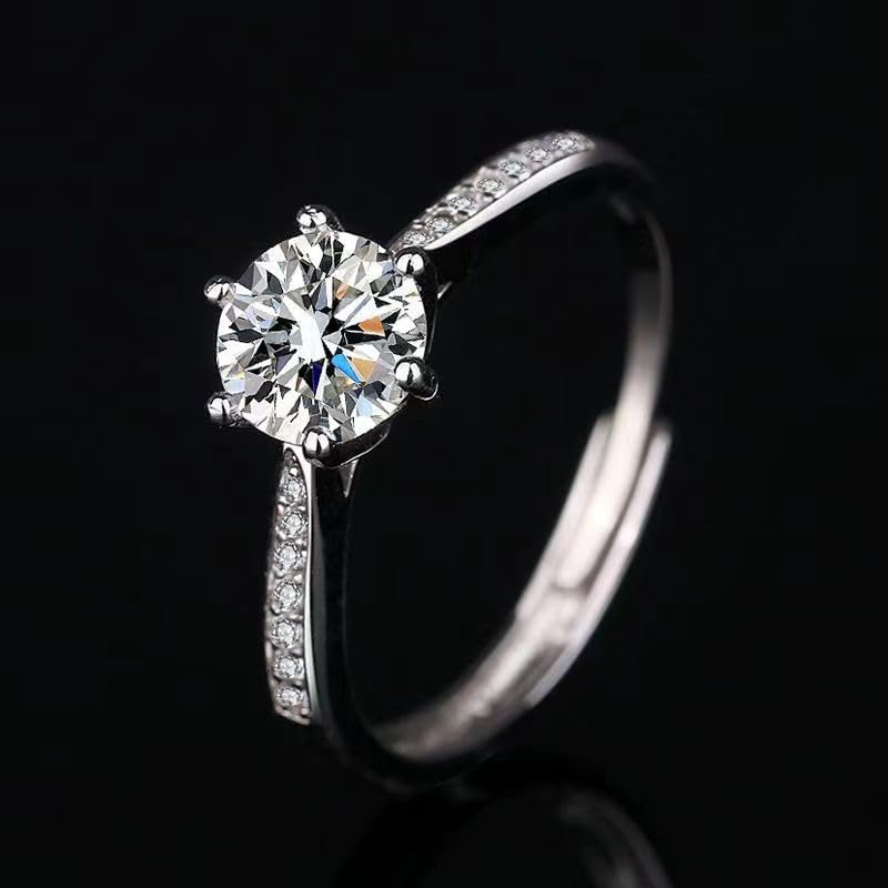 1 Carat Round Diamond Adjustable Ring for Women, 925 Silver Ideal Cut Sparkling Wedding Band & Anniversary Jewelry Gift2