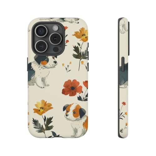Coque iPhone 15 Pro rigide mate protection antichoc motif chien fleur