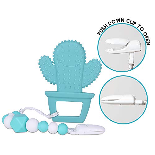 AmazingM Cactus Teething Pain Relief Toy with Pacifier Clip,Food Grade BPA Free Silicone Teether,Teething Egg for Boy and Girl (Green) - Thumbnail 3
