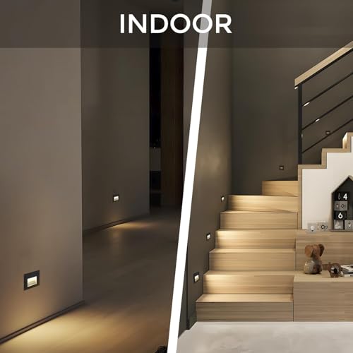 Image of Arotelicht 120V Indoor Outdoor Step Lights, LED Stair Lights Indoor Warm White 3000K, Waterproof Recessed Wall Lights for Deck, Stair, Bedroom, Kitchen, Balcony, Aluminum, 4Pack