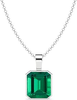 clara Pure 925 Sterling Silver Green Solitaire Men Pendant Necklace | With or Without Chain | Gift for Men & Boys |Platinum Plated, Swiss Zircon-picture-36