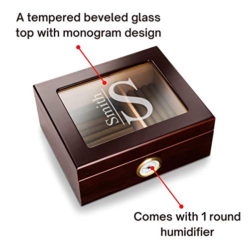 Personalized Humidor Cigar Wooden Box (2 Lines Design) - Case Storage for 50 Cigars and With Humidifier, Engraved with Monogram - Birthday and Christmas Gift for Him, Dad, Boyfriend, Grandpa - Image 5