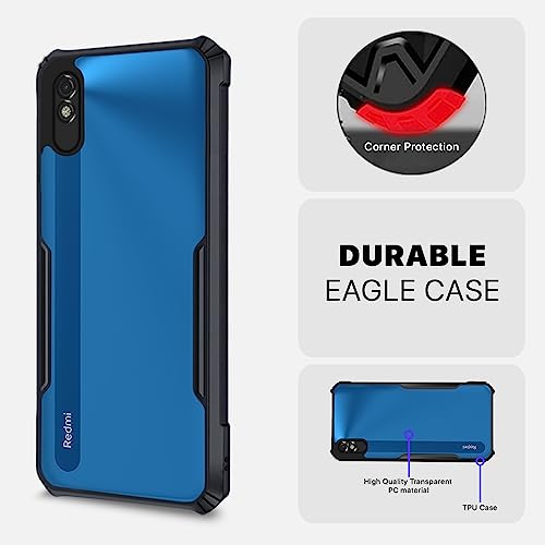 Image of Pikkme Plastic Mi Redmi 9A / 9i / 9A Sport Back Cover Crystal Clear Transparent Back Ultra Hybrid Full Camera Protection Raised Edge TPU Bumper Back Cover for Mi Redmi 9A / 9i / 9A Sport (Black)