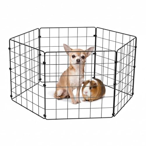 Cercadinho Pet Dobrável Móvel Articulado Cachorro Pequeno Porte Filhote Porquinho da Índia 6 Telas 30cm de Altura Preto