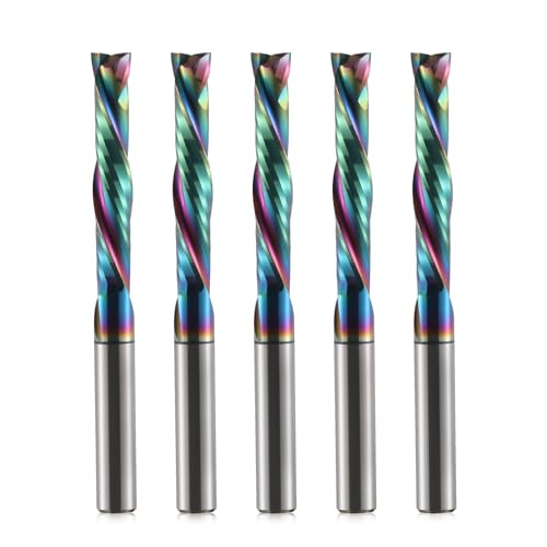 Trvoxviq 5-Pack Holzbearbeitung Fräser, DLC Beschichtung, UP/Down Cut 2-Flöten Spiralkarbid Fräswerkzeug CNC-Fräser Kompression Holz End Mill Cutter Bits, 4mm Schaft, 4mm Schneiddurchmesser, 22mm CEL