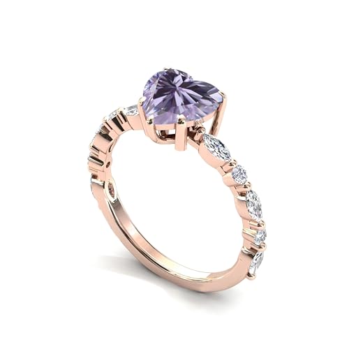 Silver 10K 14K 18K Gold Heart Shaped Gemstone Wedding Rings for Women,2CT Gemstone Engagement Birthstone Rings Wedding Bands Jewelry Gifts For Her Bridal Mothers,Size 4-123