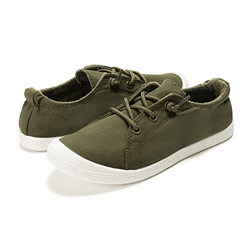 Image of FUNKYMONKEY Slip-On Canvas Sneakers for Women, Comfortable Lightweight Lace-Up Flat Casual Tennis Shoes Breathable Walking Shoes for Everyday Wear