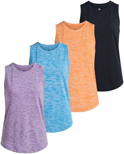 Image of Real Essentials 4 Pack: Girls' Dry-Fit Active Tank Top - Gym Running Workout Athletic Shirt for Kids Teens Youth