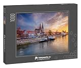 fotopuzzle.de: Puzzle 1000 Teile „Regensburg. Stadtbild von Regensburg, Deutschland bei Sonnenuntergang im Frühjahr“ – aus der Puzzle-Kollektion Donau, Bayern, Regensburg, Deutschland, Flüsse & Seen