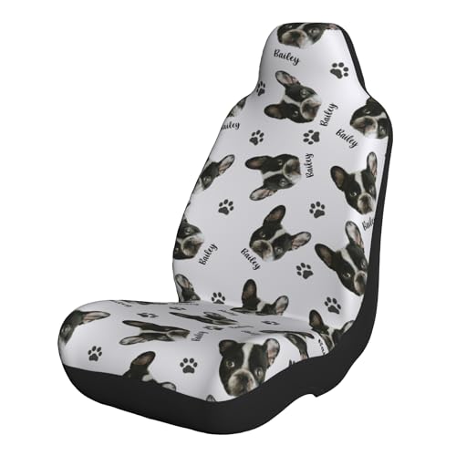 DEVONDESIGN Custom Car Seat Cover with Dog Face and Name, Personalized Pet Photo Nonslip Soft Thick Front Seat Covers Auto Protector for Cars, SUV, Truck, Van - Custom Gifts for Pet Lover