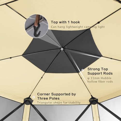 Image of MASTERCANOPY 12x12FT Pop Up Gazebo Screen Tent - Instant Screen House with Netting, Quick Set, Outdoor Canopy Shelter with Carry Bag for Camping, Backyard & Patio (Beige)