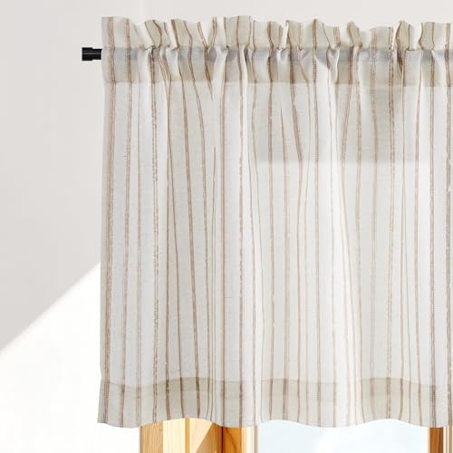 Visillo de lino premium texturado PONY DANCE, cortina corta elegante con pasabarra, beige 3