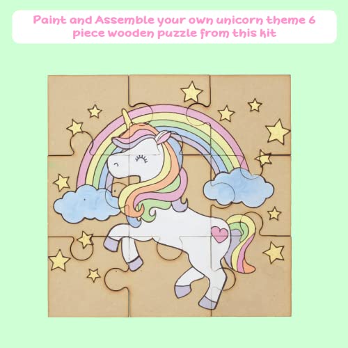Image of Kalakaram DIY Unicorn Wooden Puzzle Painting Kit for Kids Age 5+ - Creative Art & Craft Activity Set with Paints, Brush & Puzzle, Educational Learning Toy, Screen-Free DIY Painting Kit, Birthday Gift, Return Gift & Party Favor for Boys and Girls