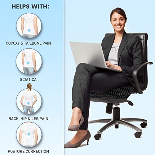 19.7＂ Gel Seat Cushion, Super Large & Thick Office Chair Cushion For Long Sitting - Back Hip Tailbone Pain Relief Cushion, Egg Seat Cushion Desk Chair Pads For Cars Wheelchair - Fits Up To 550 Lbs #TOP4