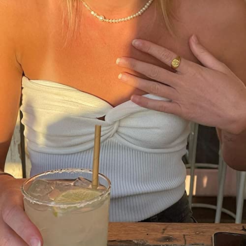 Sdencin Women Sexy Deep V-Neck Corset Crop Top Sleeveless Slim Fit Bow Tie Zip Back Push Up Boned Bustier Tank Top White #TOP4