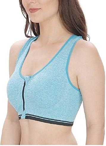 Ritu Creation Women's Padded full Coverage Front Zip Closure Sports Bra for Gym, Yoga, Running, and Fitness Light Blue