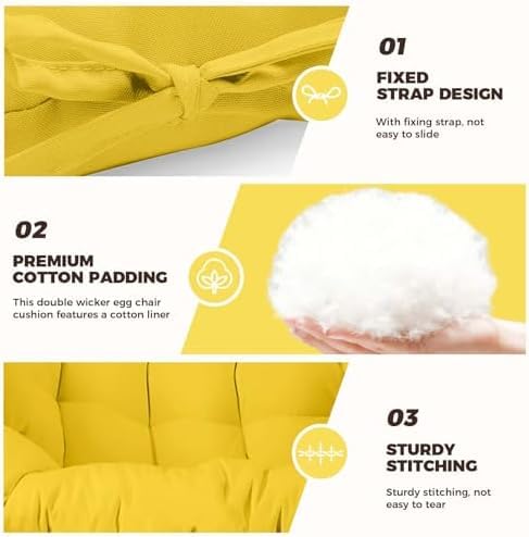 Image of ARMAISH India Double Seater Cushion Set - Polyester Fabric Padded Seat for Hanging Egg /Garden Jhula(Cushion ONLY Yellow)