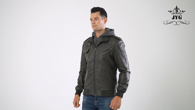 JYG Men's Faux Leather Jacket Stand Collar Motorcycle Bomber