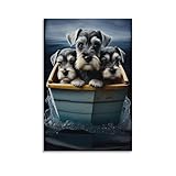 schnauzer pups  GQmoney Prints - Schnauzer Pups Paseo en barco Lienzo colorido Impresiones artísticas para pared  Cuadros abstractos  Listo para colgar 20 x 30 cm