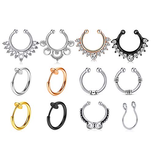 D.Bella Fake Nose Rings Hoop Clip On Nose Septum Ring Faux Non-Pierced Nose Lip Rings Earrings Jewelry
